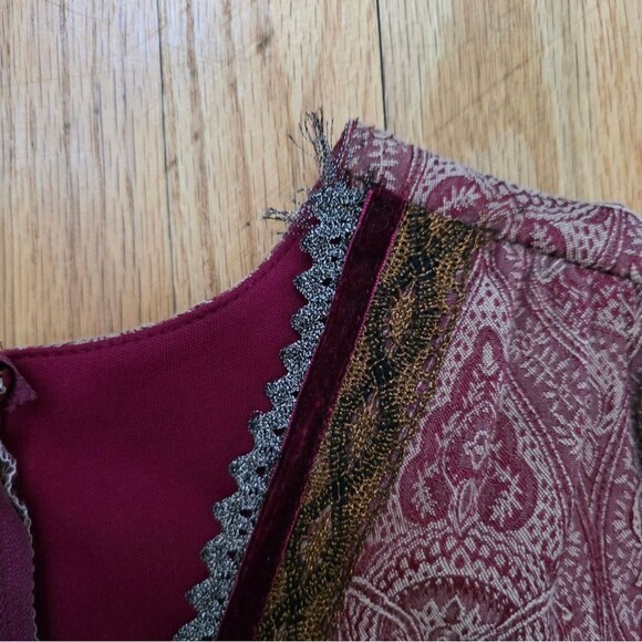 Akira Short Velour Trim Paisley Print Dark Romantic Renaissance Peasant Dress  M - Picture 11 of 12